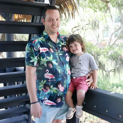 Custom Face All Over Print Hawaiian Shirt Flamingo Flowers And Leaves