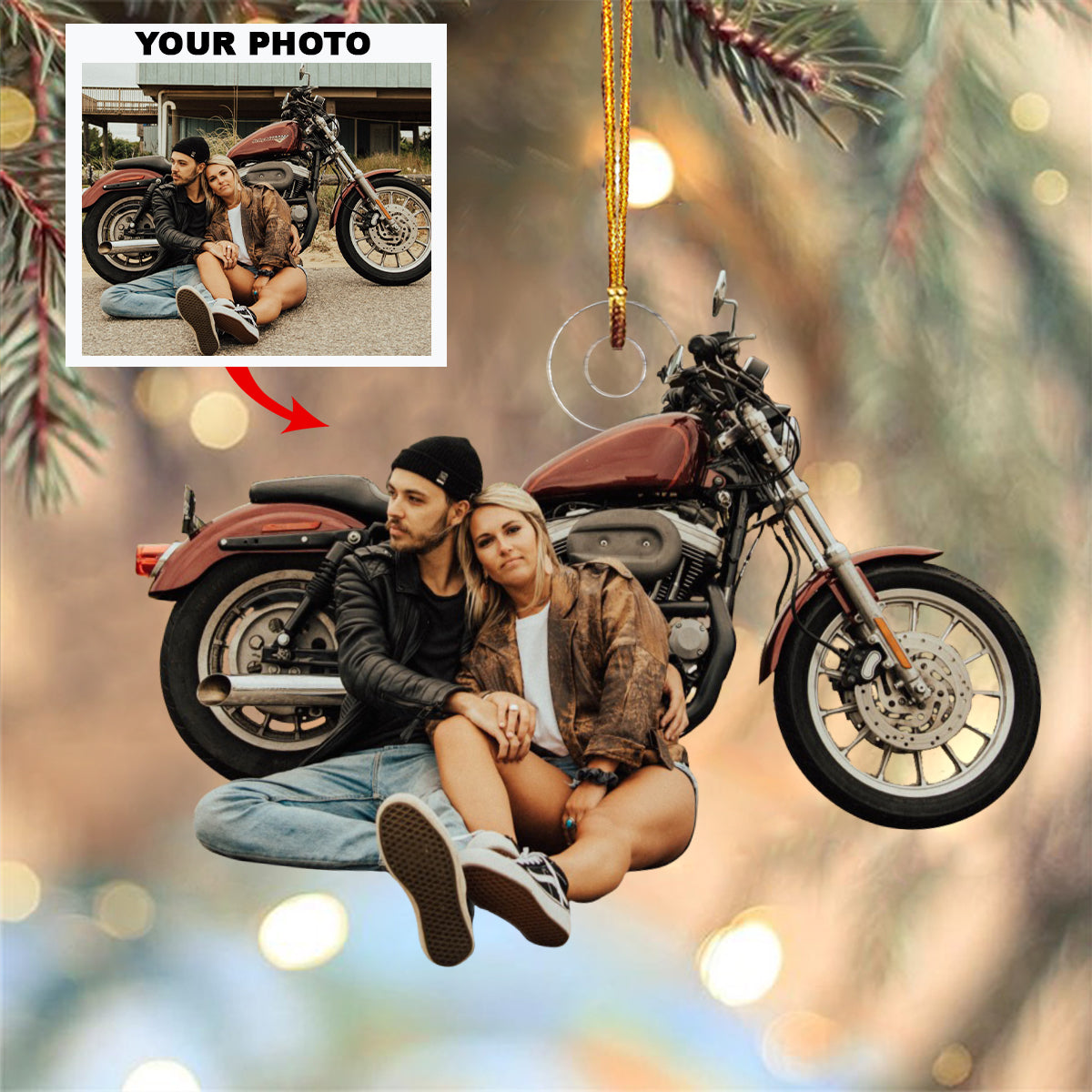 Personalized Couple Motorbike Ornament 2025, Custom Photo Acrylic Decoration, Unique Christmas Gift For Husband Wife And Family Members