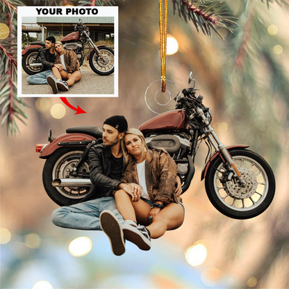 Personalized Couple Motorbike Ornament 2025, Custom Photo Acrylic Decoration, Unique Christmas Gift For Husband Wife And Family Members