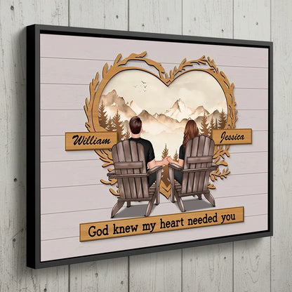 Couple Mountain View Poster – “God Knew My Heart Needed You” wall art, a perfect romantic gift for couples Poster