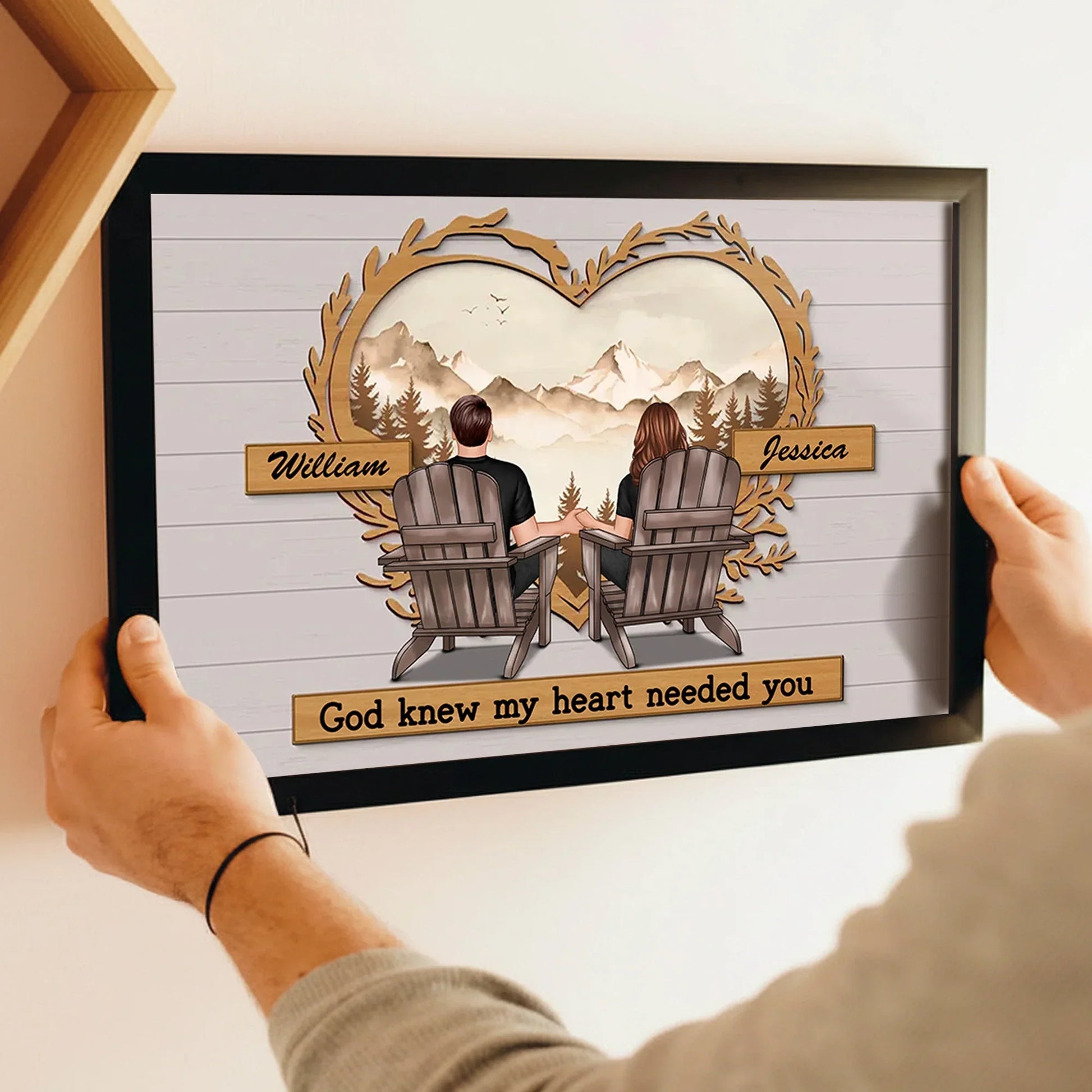 Couple Mountain View Poster – “God Knew My Heart Needed You” wall art, a perfect romantic gift for couples Poster