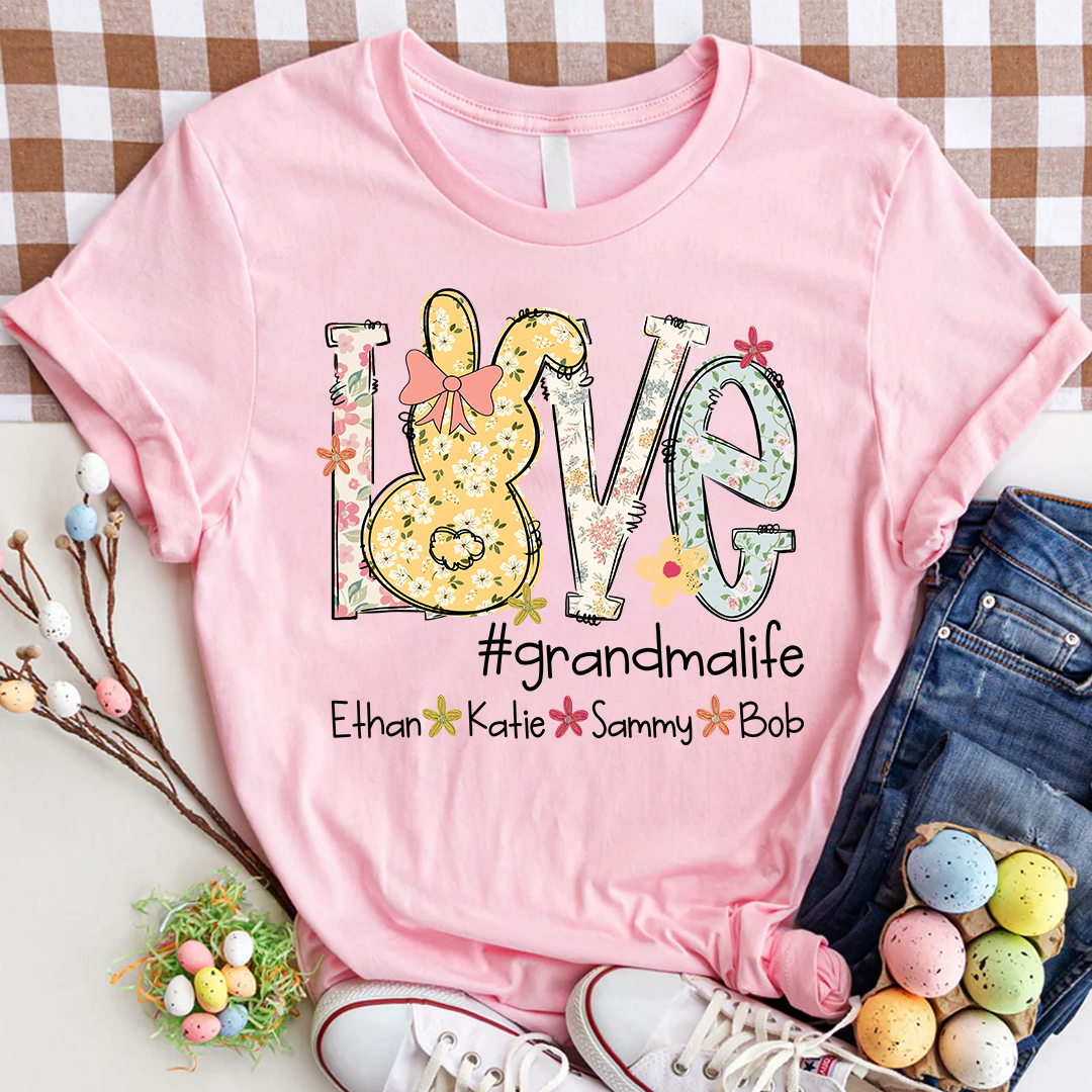Love Grandma Life T Shirt, Personalized Flower Design with Children Names