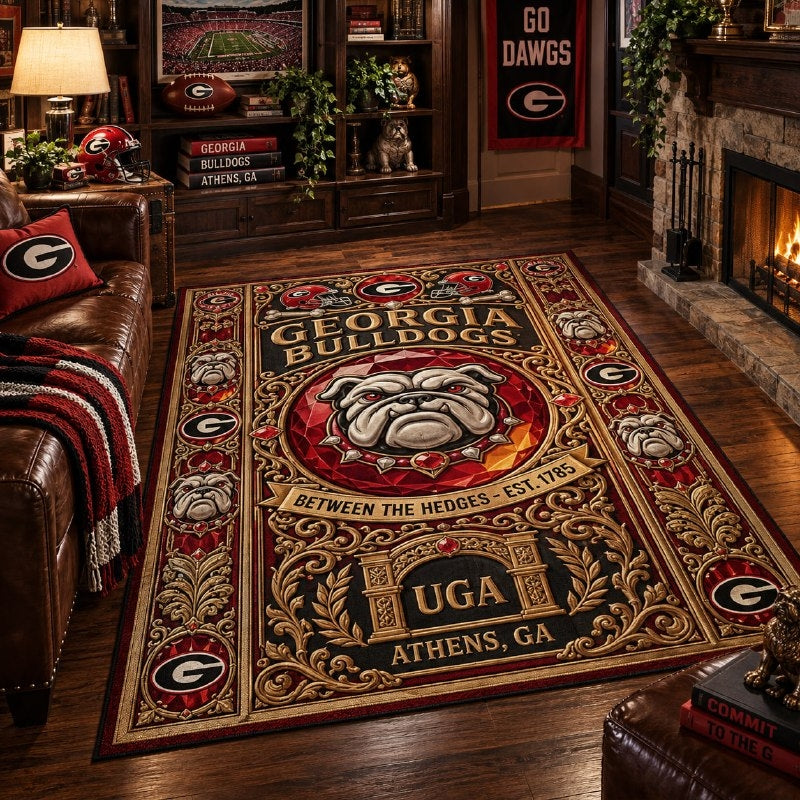 Georgia Bulldogs Carpet Velvet Rug – UGA Football Fan Area Rug, Game Room Decor