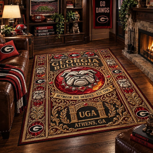 Georgia Bulldogs Carpet Velvet Rug – UGA Football Fan Area Rug, Game Room Decor