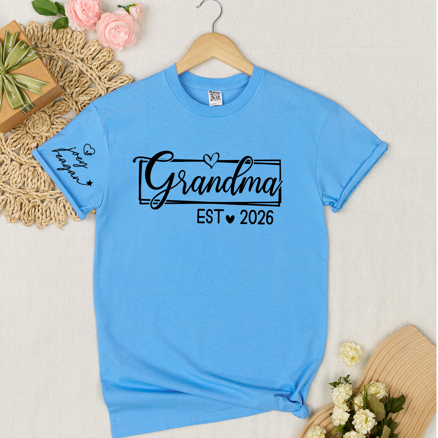 Grandma Est 2026 Shirt Graphic Tee Personalized Grandma Established Year Custom Sleeve Names Family Gift for New Grandma Mother’s Day Birthday