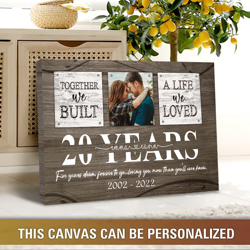 20 Year Anniversary Gift for Him, Custom Couple Photo, Together We Built A Life Canvas Wall Art for Bedroom