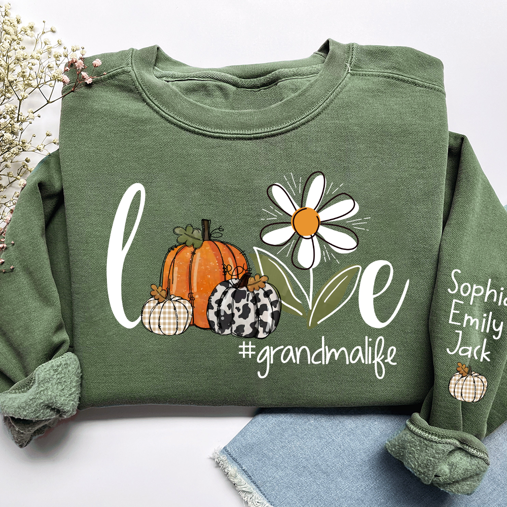 Autumn Love Sweatshirt with Custom Names for Grandma and Grandkids
