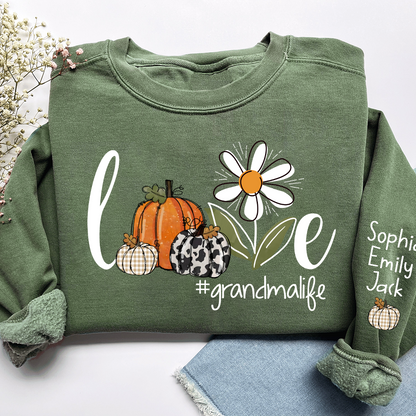 Autumn Love Sweatshirt with Custom Names for Grandma and Grandkids