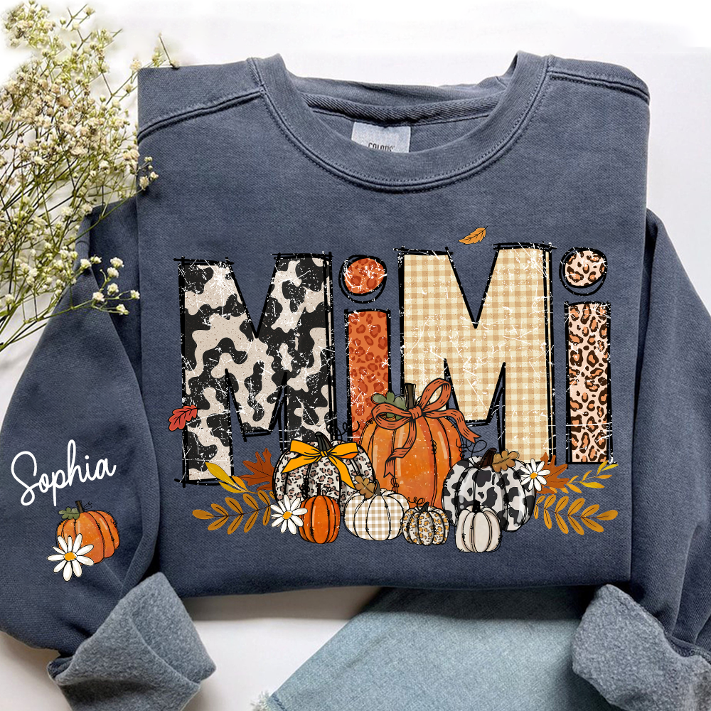 Preppy Fall Mimi Custom Grandma Pumkin Sweatshirt, Personalized For Grandma And Kids
