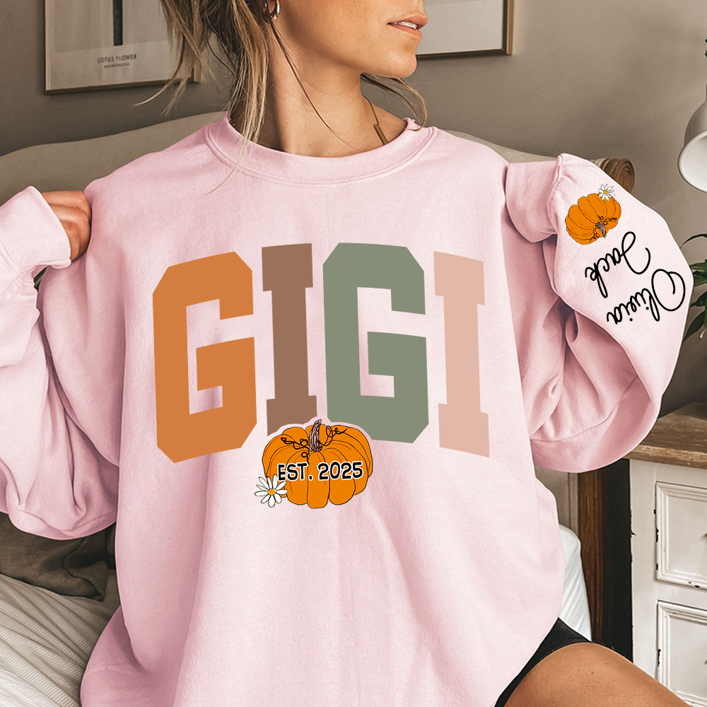 Custom Grandma Autumn Pumkin Sweatshirt, Personalized For Gigi And Kids