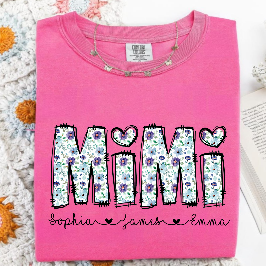 Mimi Shirt with Grandkids' Names – Cute Floral Design for Grandma