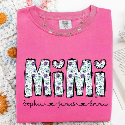 Mimi Shirt with Grandkids' Names – Cute Floral Design for Grandma
