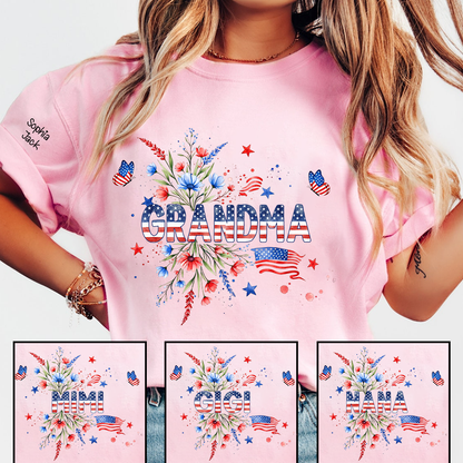 Patriotic Grandma Shirt, American Flag Floral Grandma T-Shirt, Custom Mimi Gigi Nana Tee, 4th of July Grandma Gift, Mother's Day Apparel