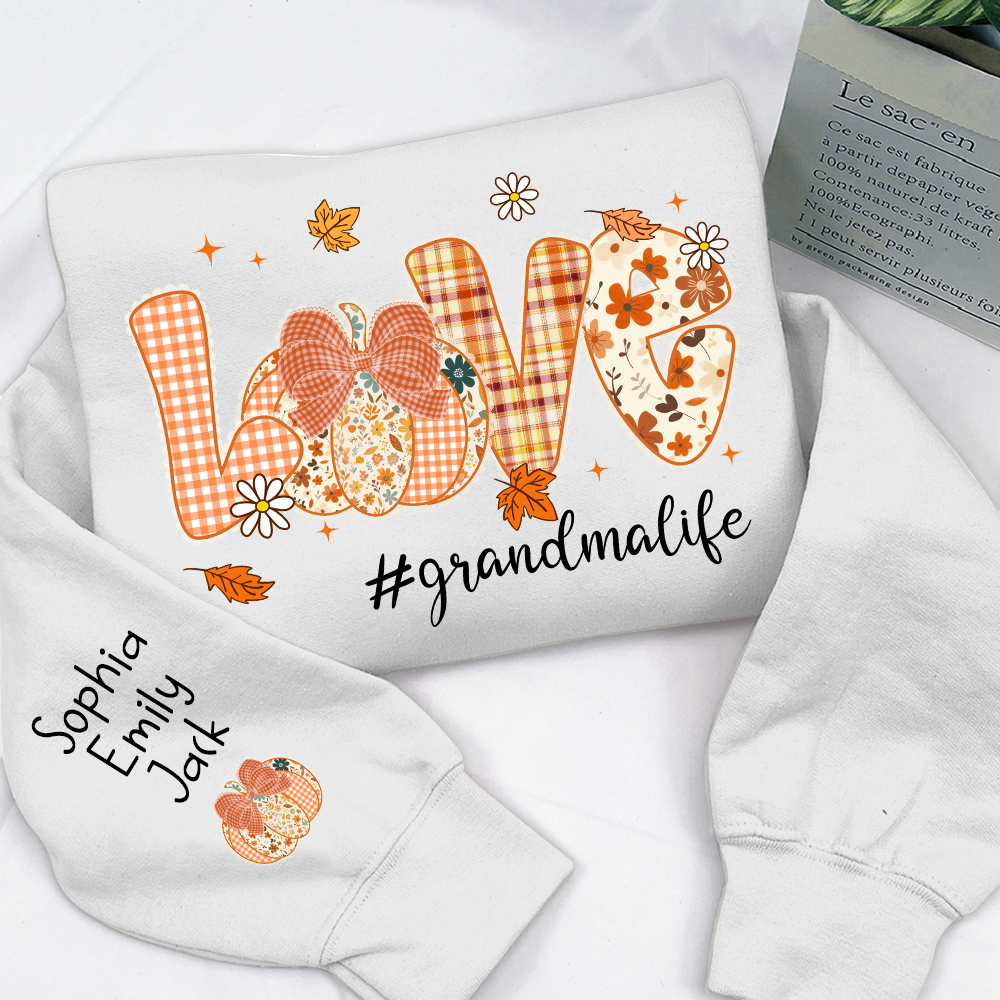 Custom Love Grandma Pumkin, Preppy Floral Fall Grandma And Kids