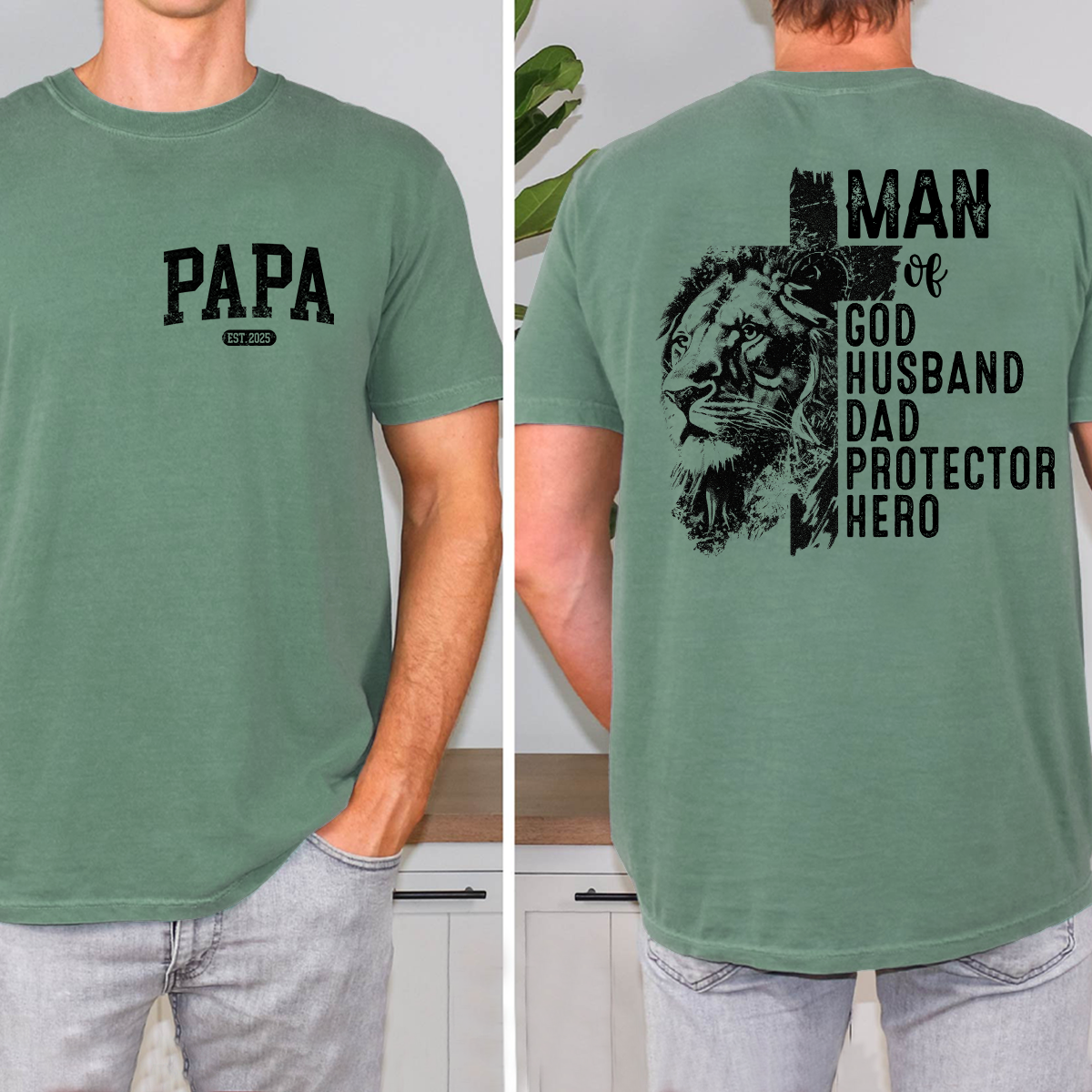 Men of God Husband Dad Protector Hero Lion T-Shirt, Custom Father's Day Gift for Dad, EST 2025