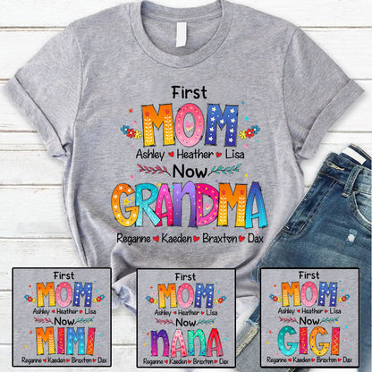 Personalized Mom and Grandma T-Shirt – Custom Colorful Family Name Shirt, Perfect Gift for  Christmas