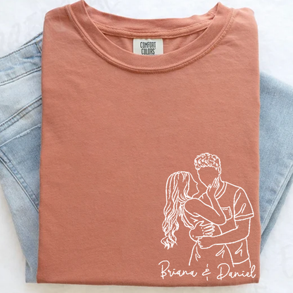 Custom Couple Line Art Comfort Colors Shirt, Personalized Photo Outline Portrait T Shirt, Matching Couple Shirt, Minimal Drawing Love Design