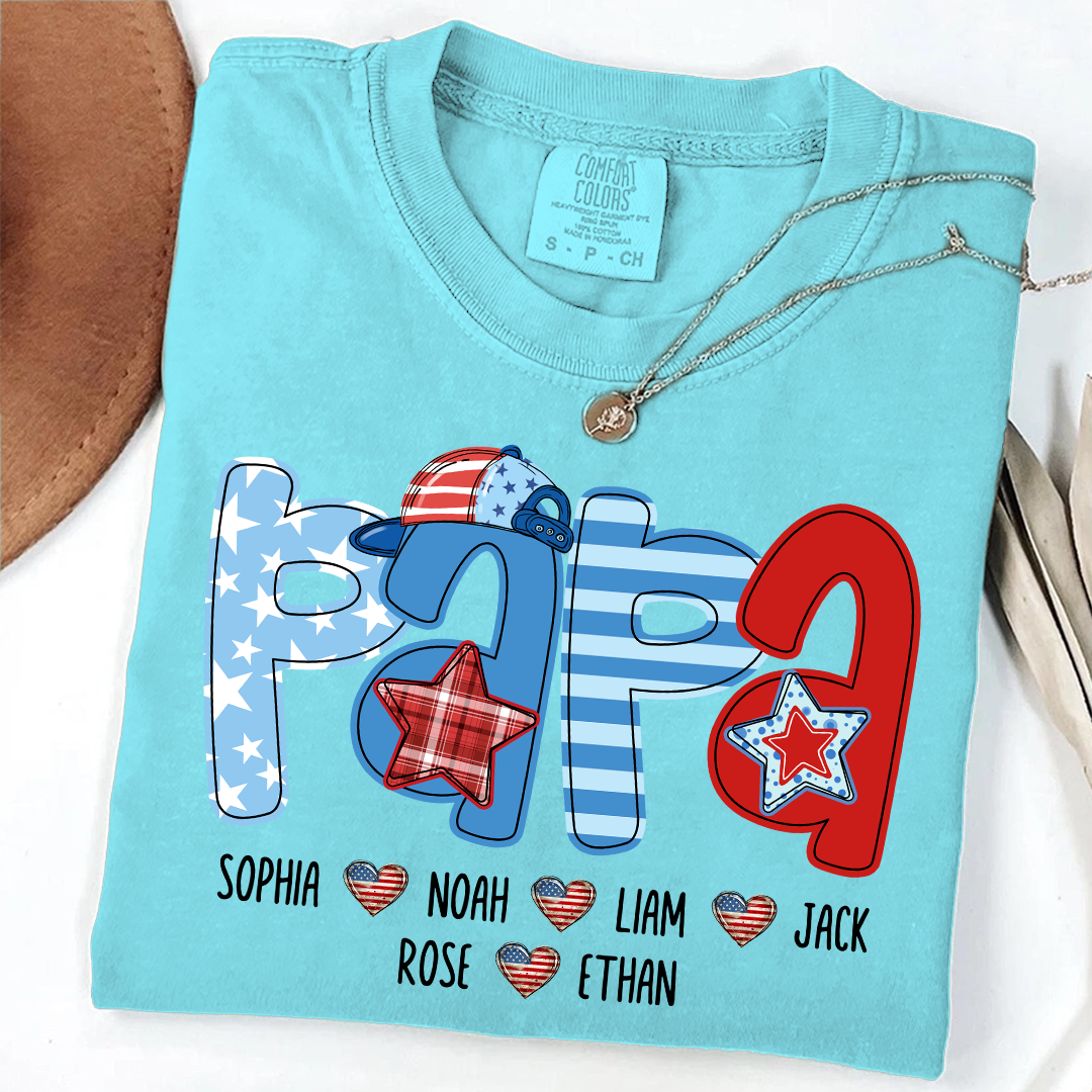 Comfort Colors® Personalized Papa 4th July Independence Day American Flag, Father's Day Shirt, Gift For And Grandchildren