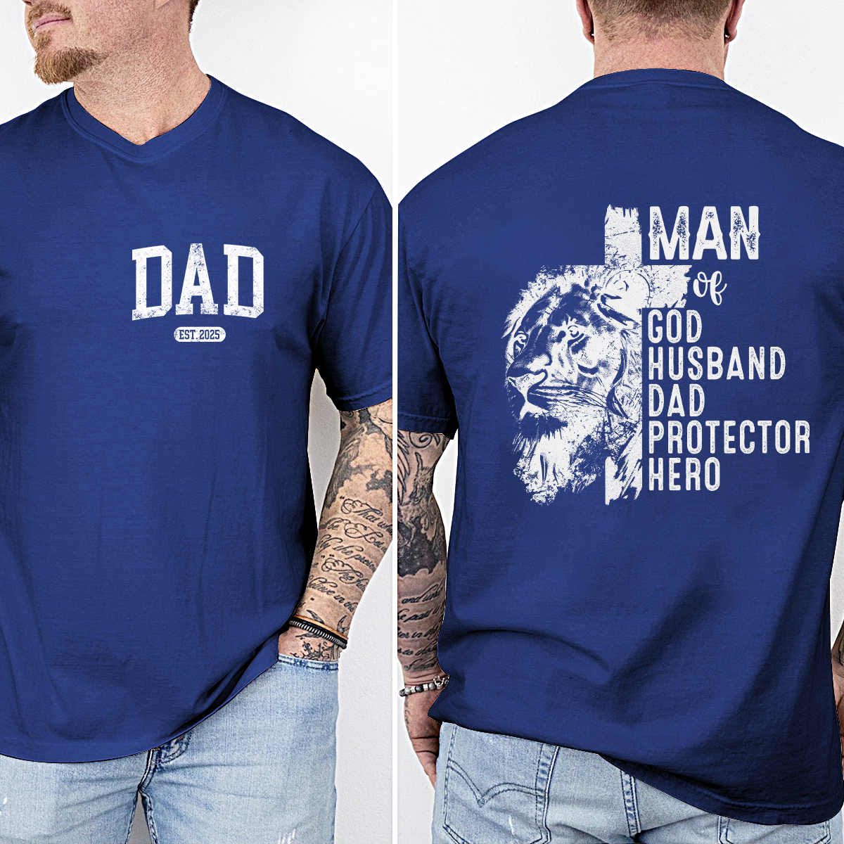 Men of God Husband Dad Protector Hero Lion T-Shirt, Custom Father's Day Gift for Dad, EST 2025