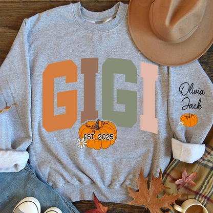 Custom Grandma Autumn Pumkin Sweatshirt, Personalized For Gigi And Kids