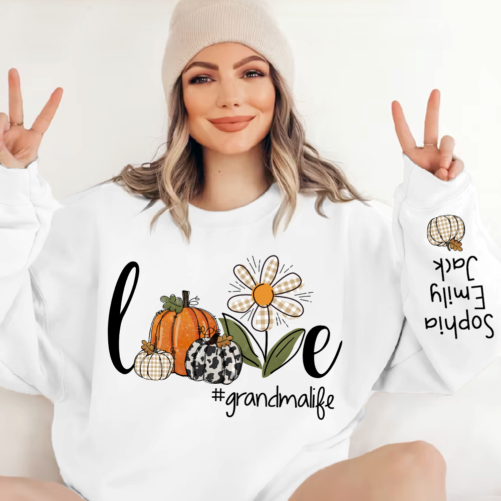 Autumn Love Sweatshirt with Custom Names for Grandma and Grandkids