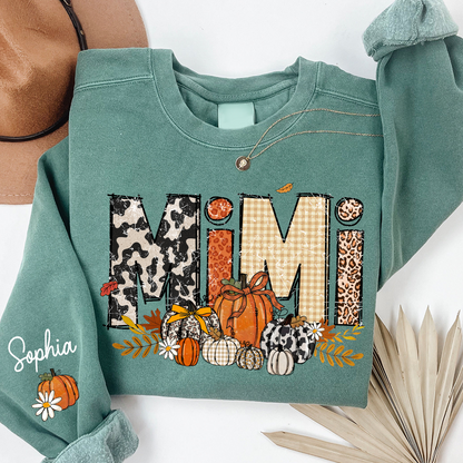 Preppy Fall Mimi Custom Grandma Pumkin Sweatshirt, Personalized For Grandma And Kids