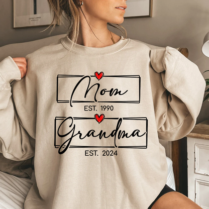 Mom Est Grandma Est Custom Heart Grandma Shirt, Mom Grandma