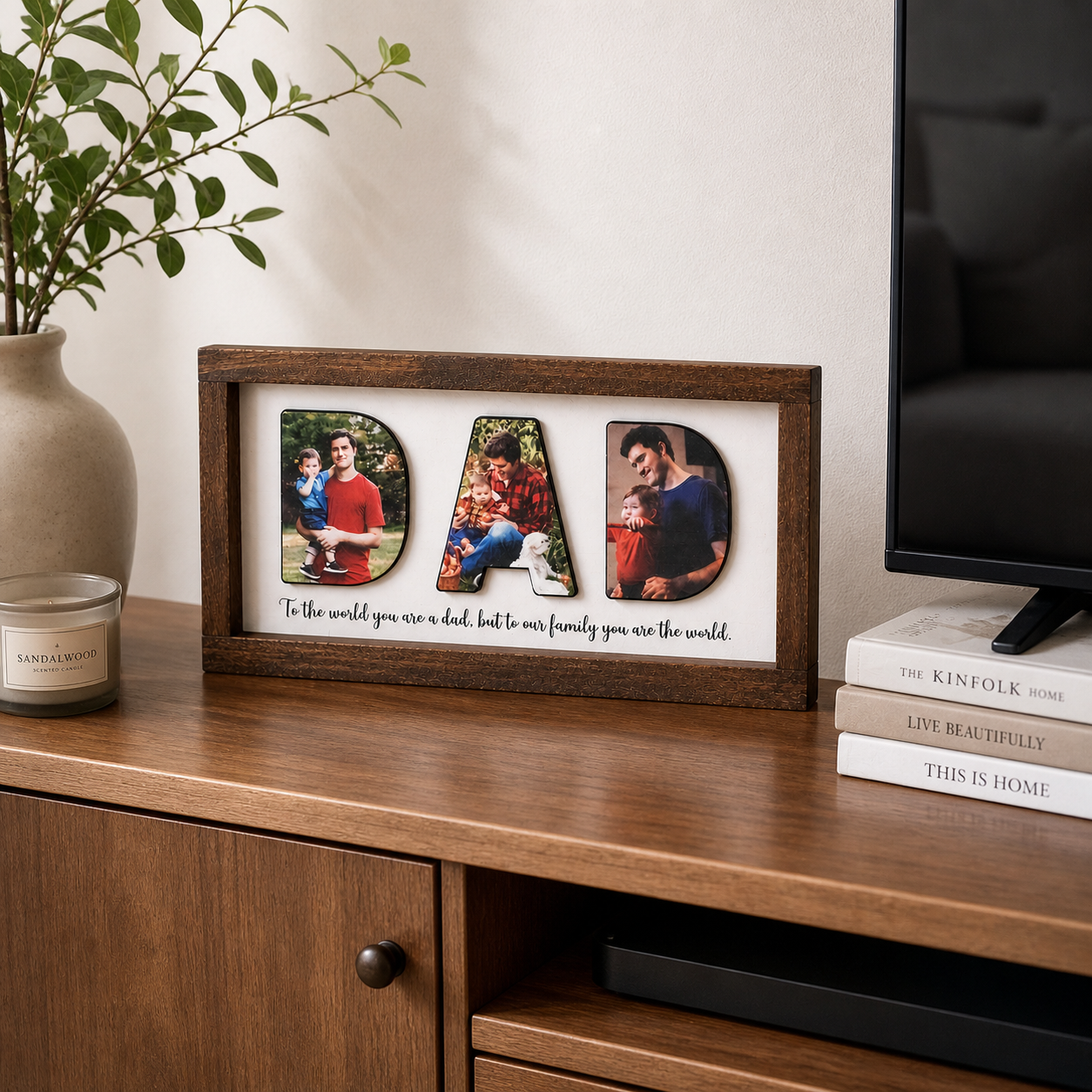 Personalized Dad Photo Wood Sign, Custom Picture Collage Gift for Father, Wooden Desk Decor with Family Photos