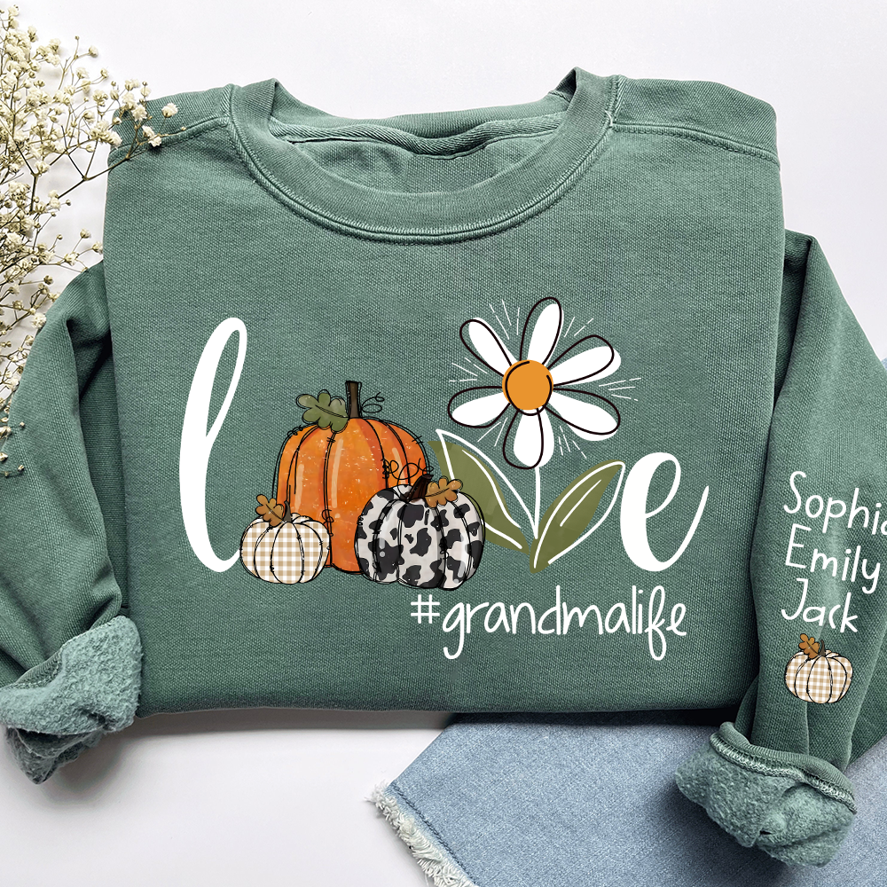 Autumn Love Sweatshirt with Custom Names for Grandma and Grandkids