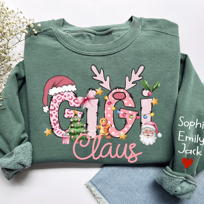 Gigi Claus Christmas Sweatshirt – Personalized Holiday Shirt with Grandkids’ Names