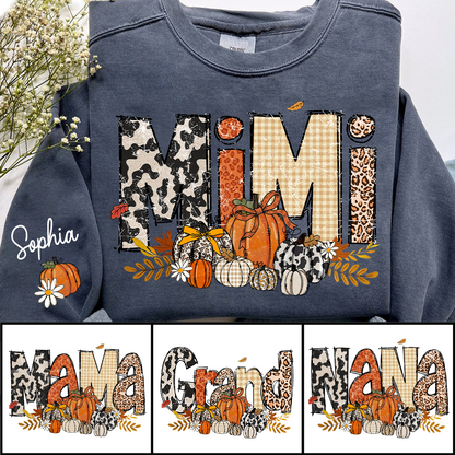 Preppy Fall Mimi Custom Grandma Pumkin Sweatshirt, Personalized For Grandma And Kids