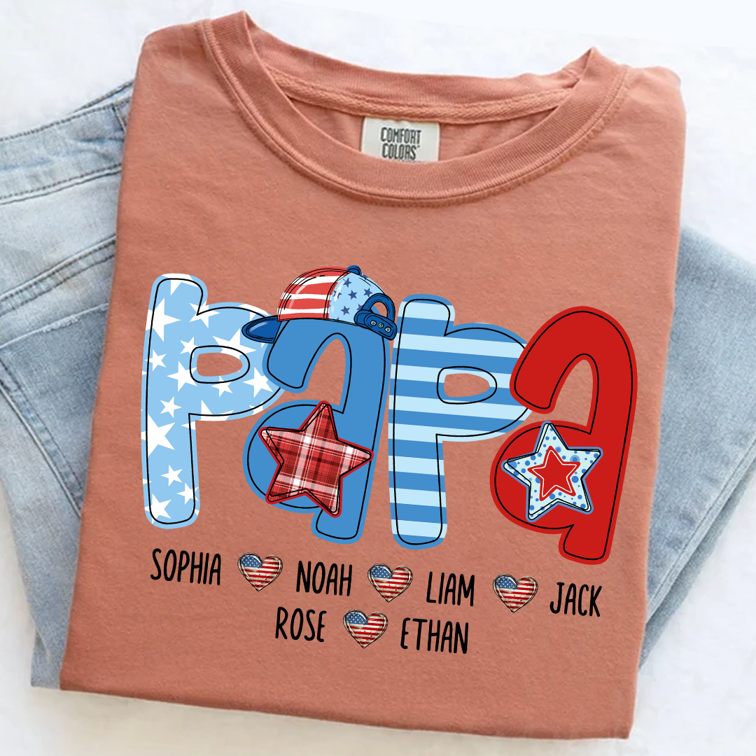 Comfort Colors® Personalized Papa 4th July Independence Day American Flag, Father's Day Shirt, Gift For And Grandchildren
