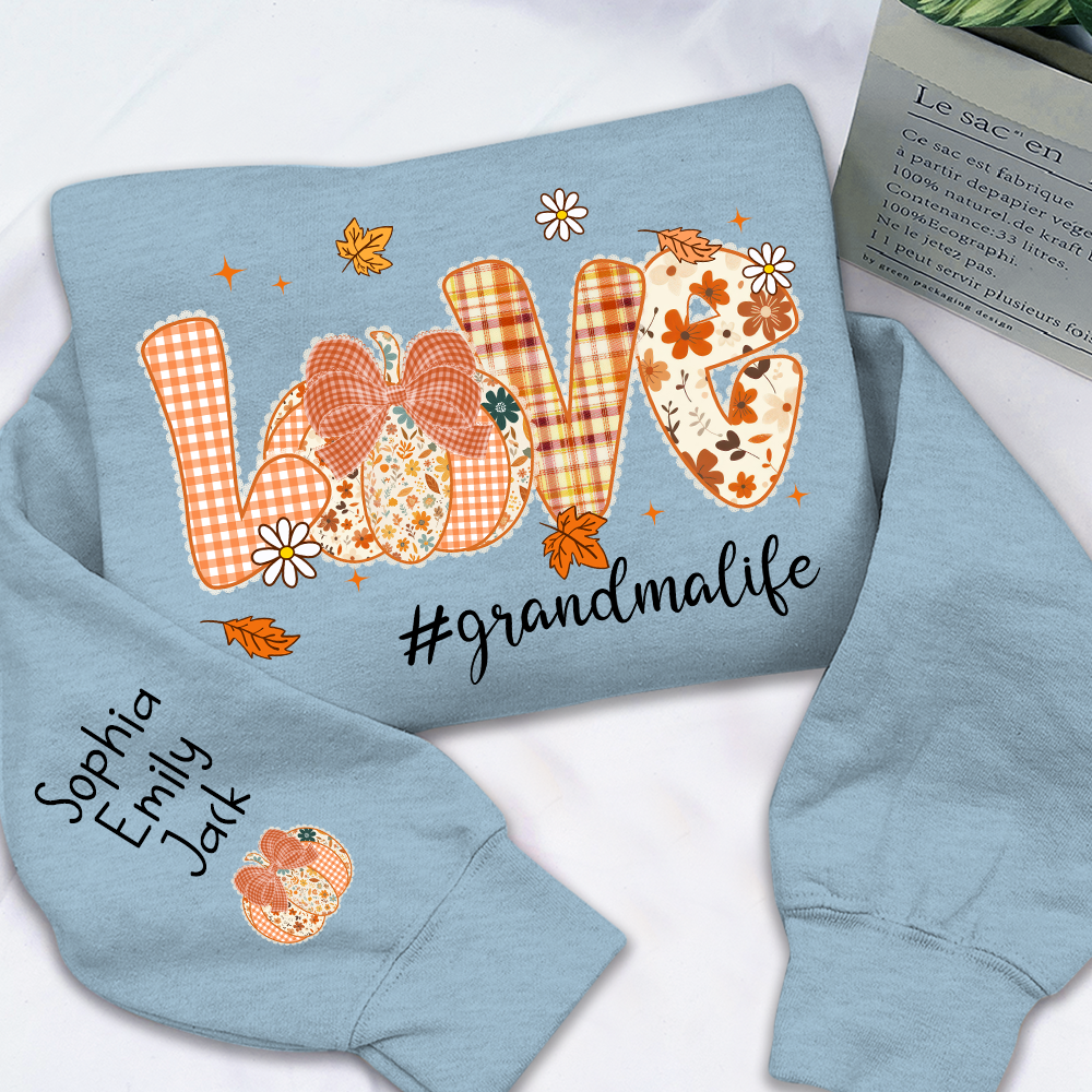 Custom Love Grandma Pumkin, Preppy Floral Fall Grandma And Kids