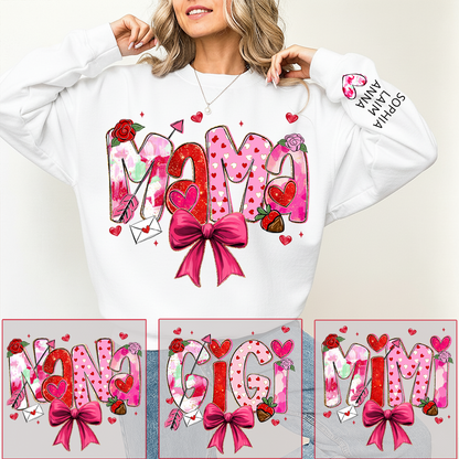 Personalized Gigi Valentine Sweatshirt, Cute Bow and Strawberry Design for Grandma and Kids
