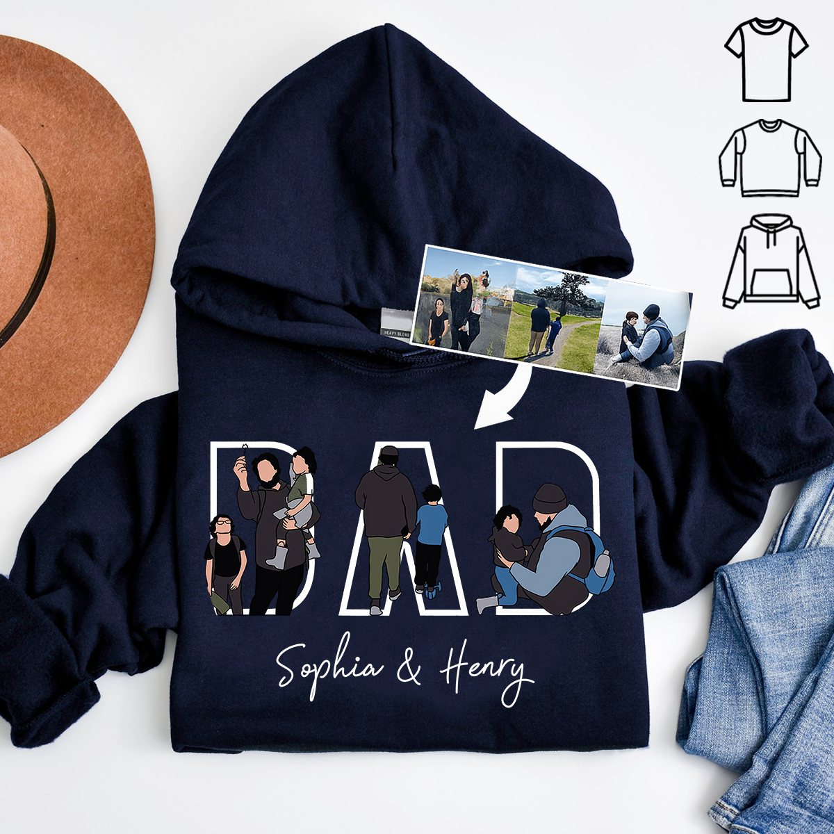 Custom Dad Hoodie Portrait From Photo, Personalized Dad Portrait Shirt, Personalized Gifts For Dad, Father's Gift