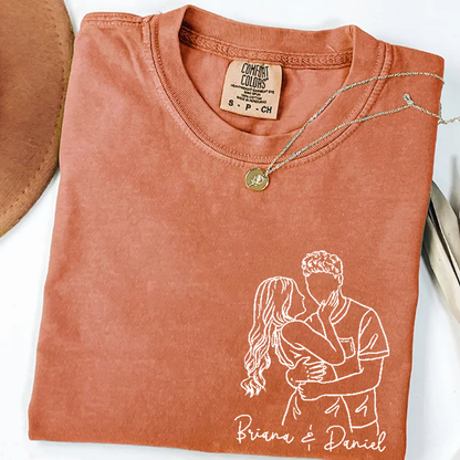 Custom Couple Line Art Comfort Colors Shirt, Personalized Photo Outline Portrait T Shirt, Matching Couple Shirt, Minimal Drawing Love Design