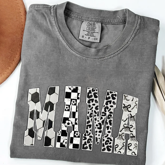 Comfort Colors Mama Shirt, Sports Pattern Leopard Checkered Bow Grandma Shirt Trendy Gigi T Shirt Gift for Grandma Gift For Mother's Day Birthday