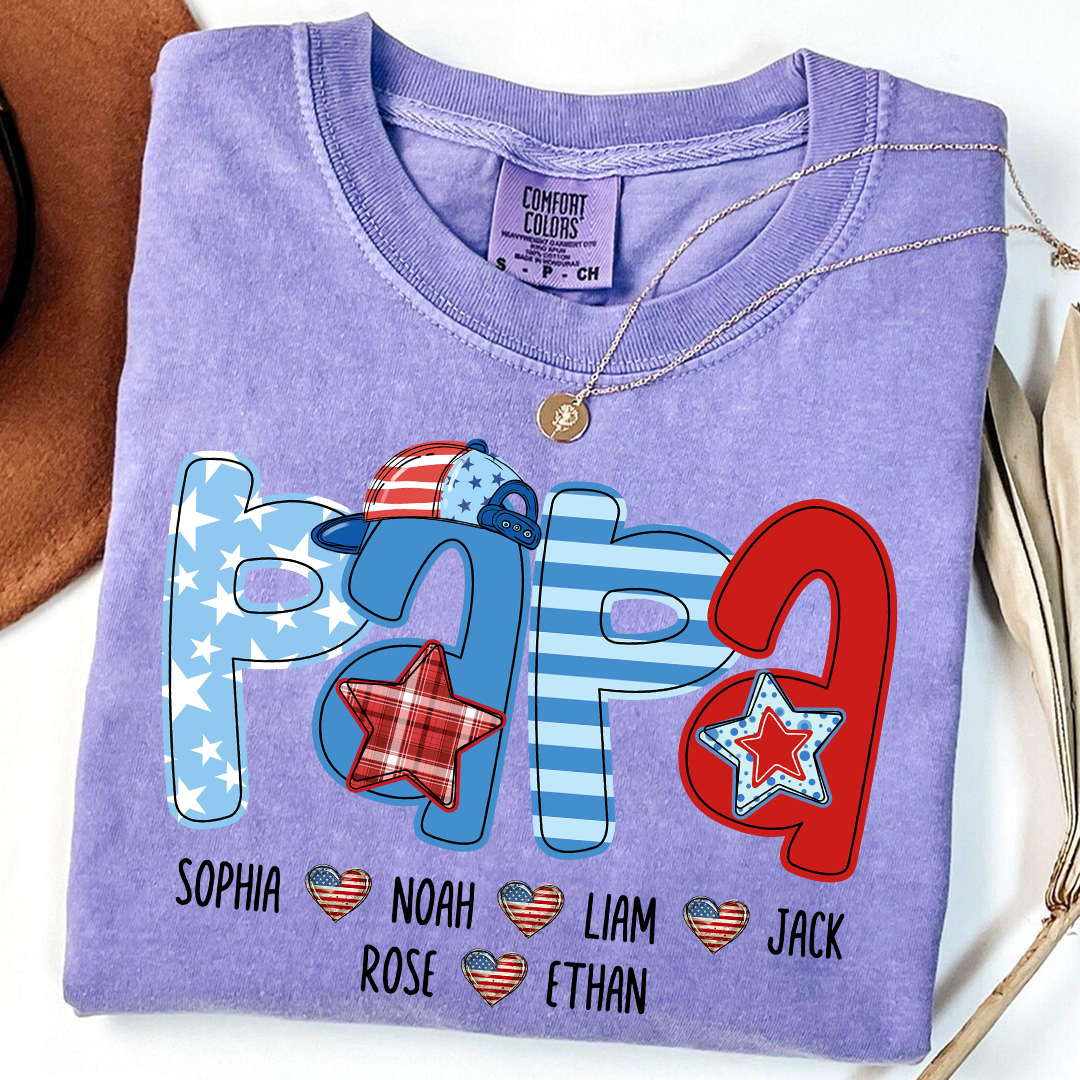Comfort Colors® Personalized Papa 4th July Independence Day American Flag, Father's Day Shirt, Gift For And Grandchildren