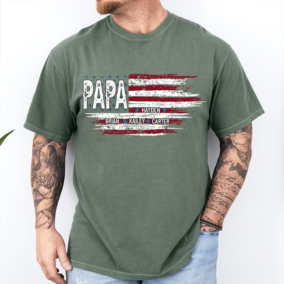 Comfort Colors® Father Day Shirt, Papa Ands Grandkids Flag American