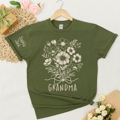 Personalized Grandma Shirt with Floral Design & Custom Names - Customizable Gift for Grandmother