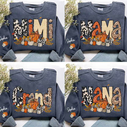 Preppy Fall Mimi Custom Grandma Pumkin Sweatshirt, Personalized For Grandma And Kids