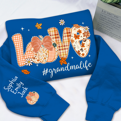 Custom Love Grandma Pumkin, Preppy Floral Fall Grandma And Kids