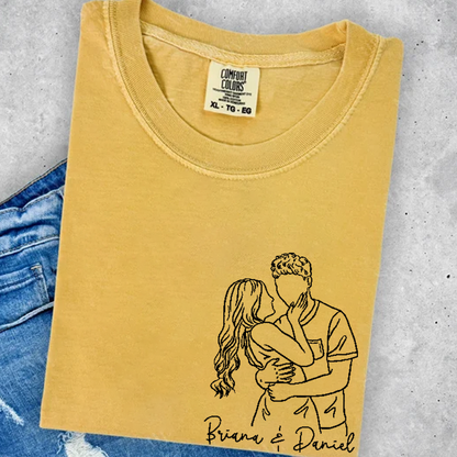Custom Couple Line Art Comfort Colors Shirt, Personalized Photo Outline Portrait T Shirt, Matching Couple Shirt, Minimal Drawing Love Design