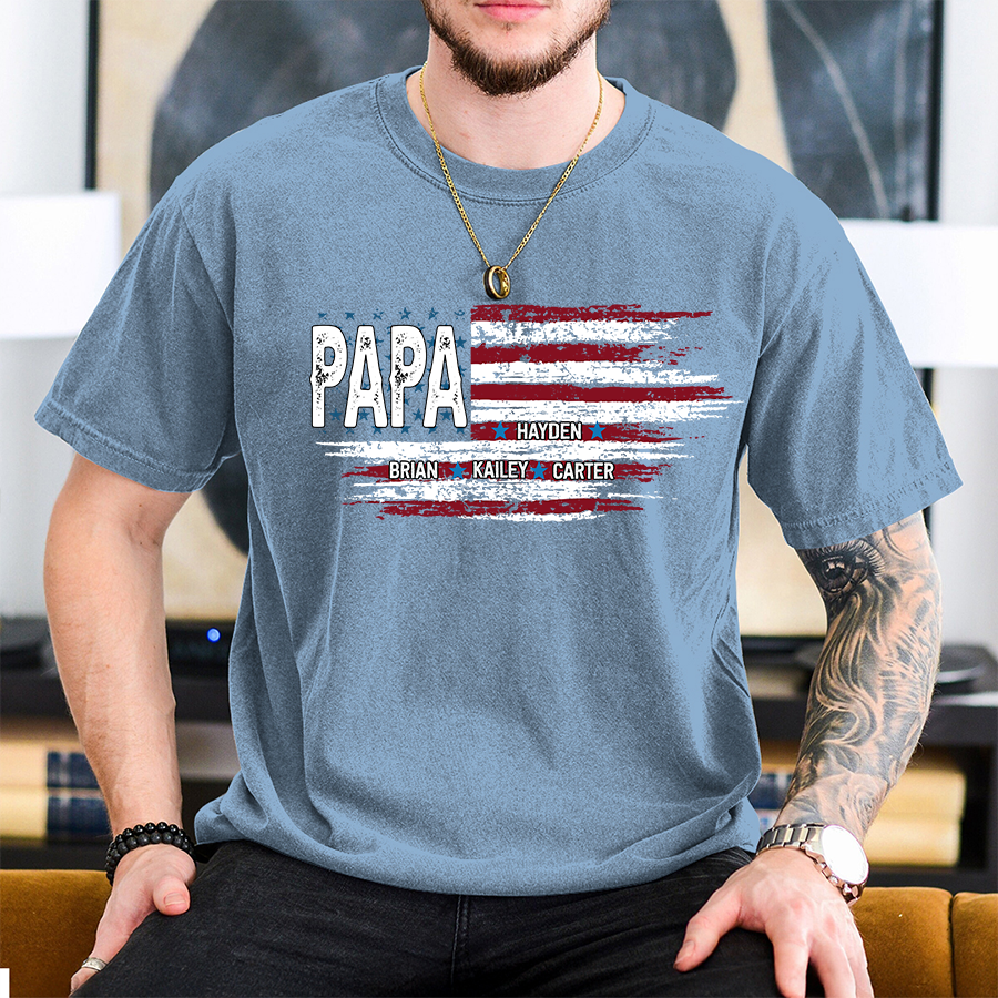 Comfort Colors® Father Day Shirt, Papa Ands Grandkids Flag American