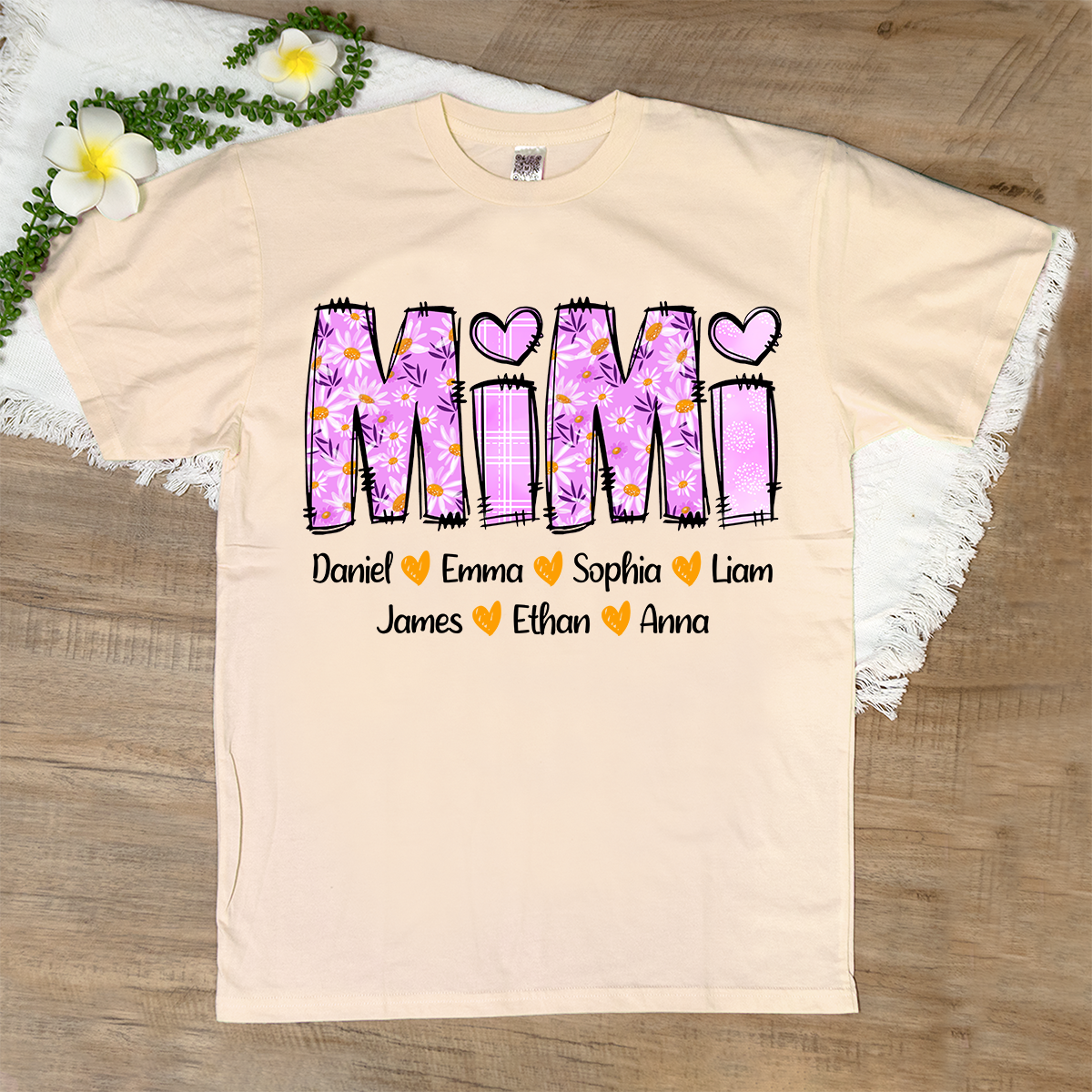 Personalized Mimi Daisy Shirt, Custom Nickname and Grandkids' Names T-Shirt