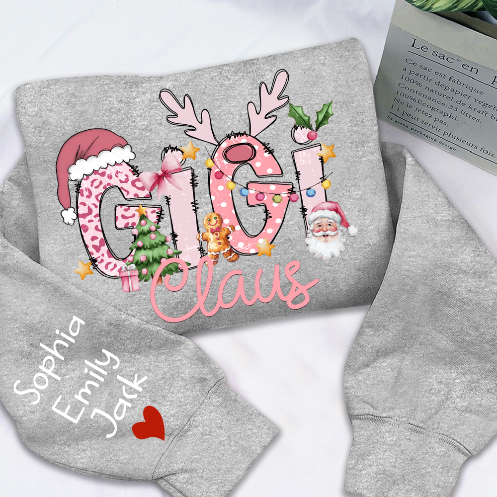 Gigi Claus Christmas Sweatshirt – Personalized Holiday Shirt with Grandkids’ Names