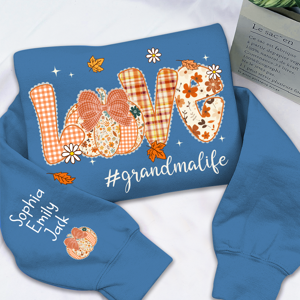 Custom Love Grandma Pumkin, Preppy Floral Fall Grandma And Kids