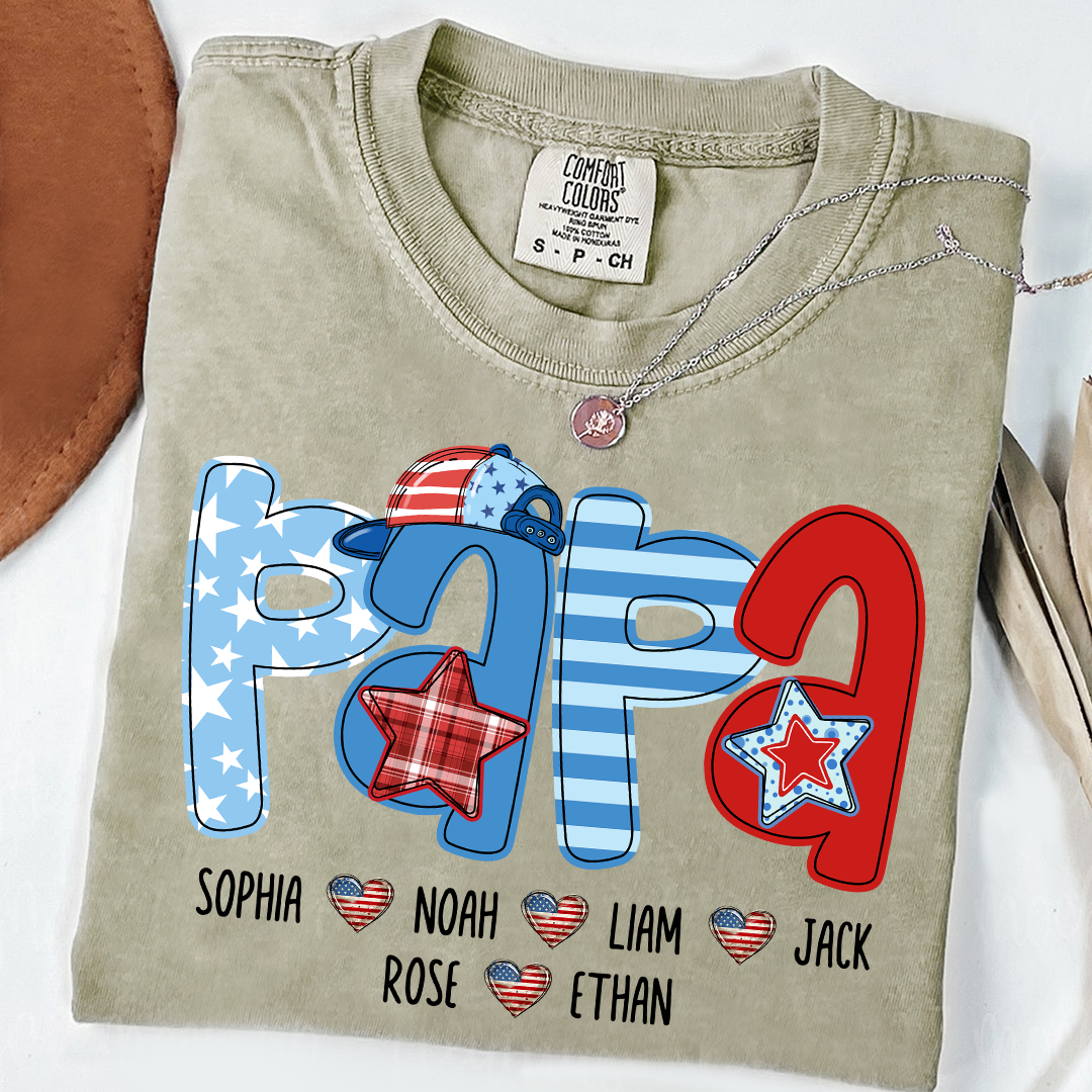 Comfort Colors® Personalized Papa 4th July Independence Day American Flag, Father's Day Shirt, Gift For And Grandchildren