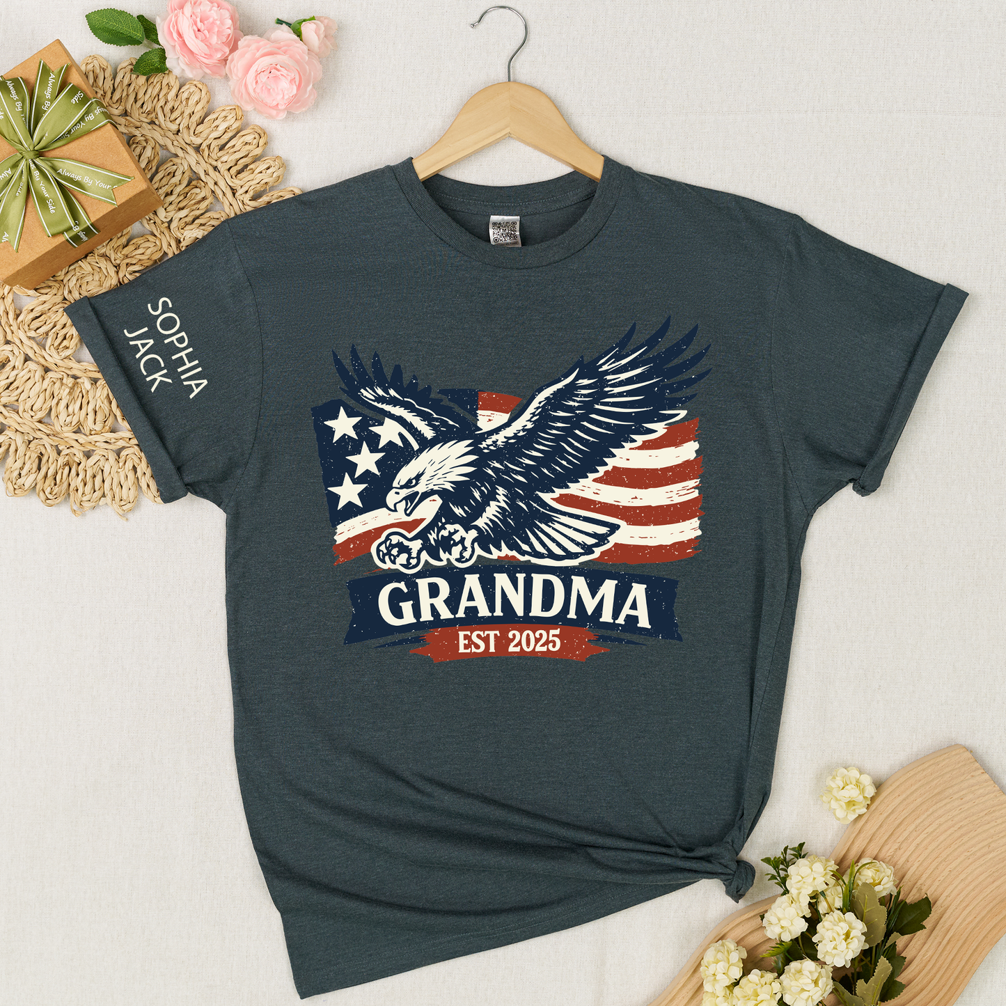 Personalized Grandma Shirt Patriotic Eagle and American Flag Design Custom Mimi Nana Gigi Name Tee EST. 2025 Family Gift for Her