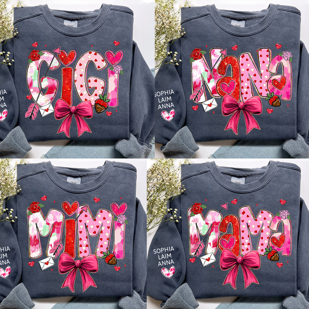 Personalized Gigi Valentine Sweatshirt, Cute Bow and Strawberry Design for Grandma and Kids